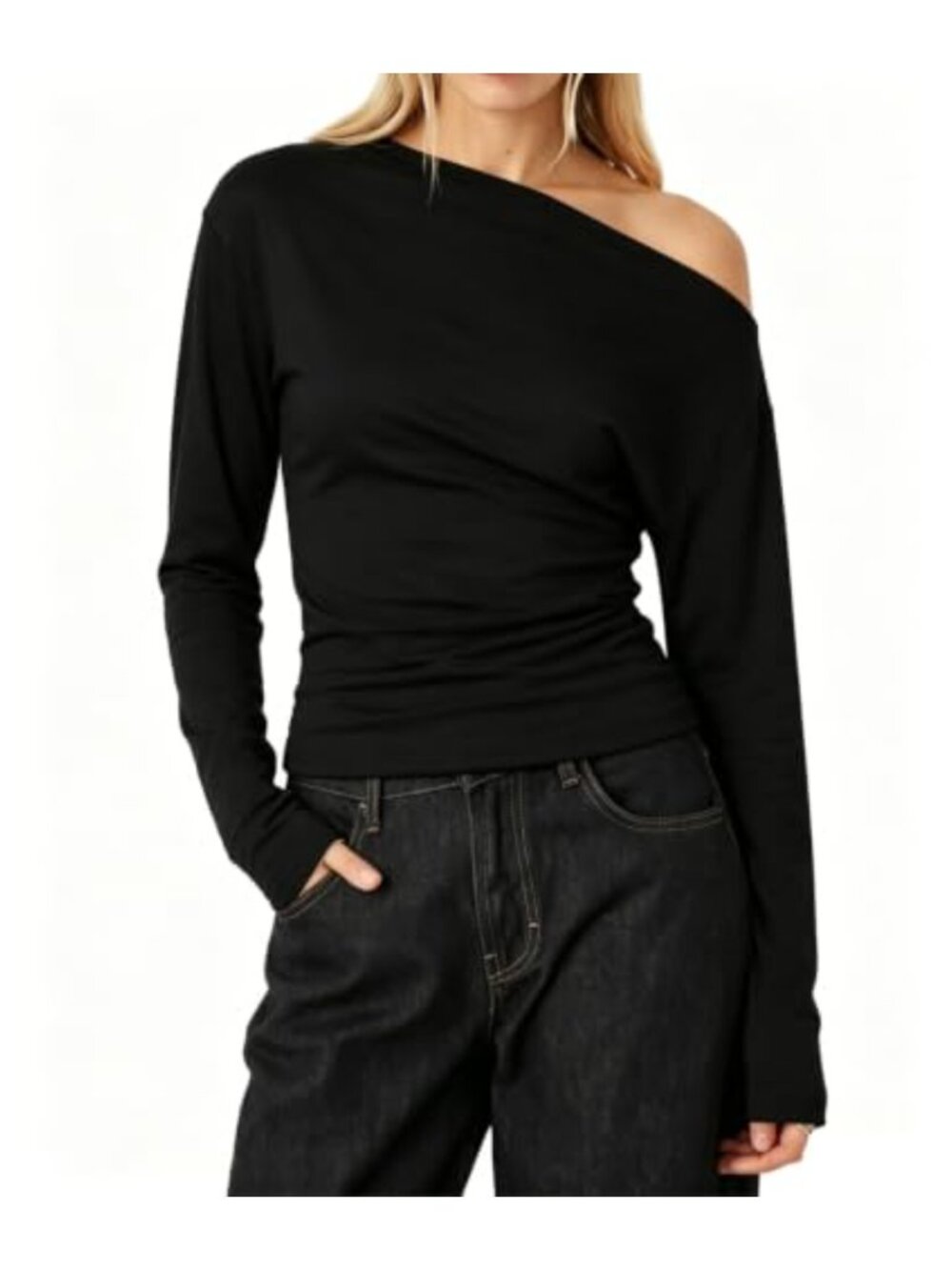 Off Shoulder Ruched Cinched Waist Long Sleeve Top Chic Going Out Blouse
